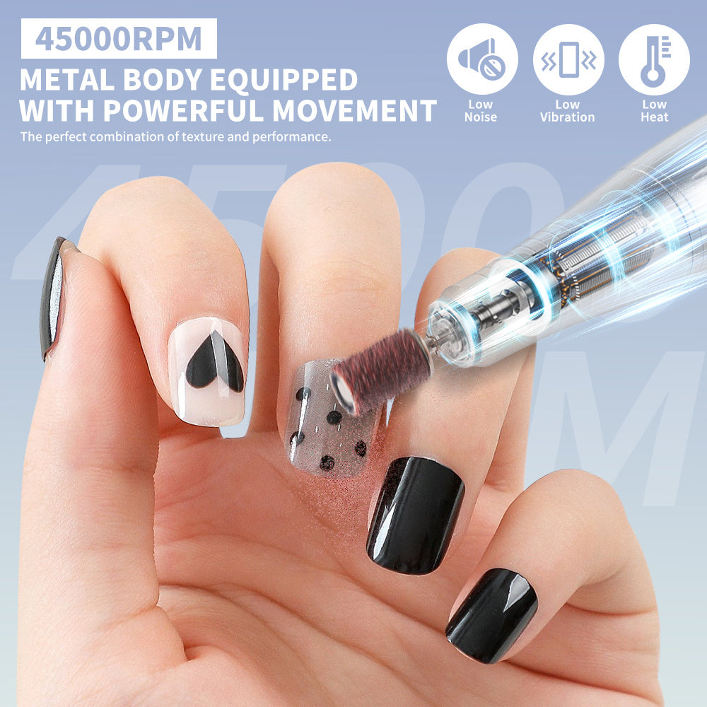 Electric 45000RPM Nail Drill Machine Rechargeable Portable Nail File Electric DIY Nail Drill Kit With Smart LCD Screen For Gel Nail Manicure And Pedicure Reflective Body Etc