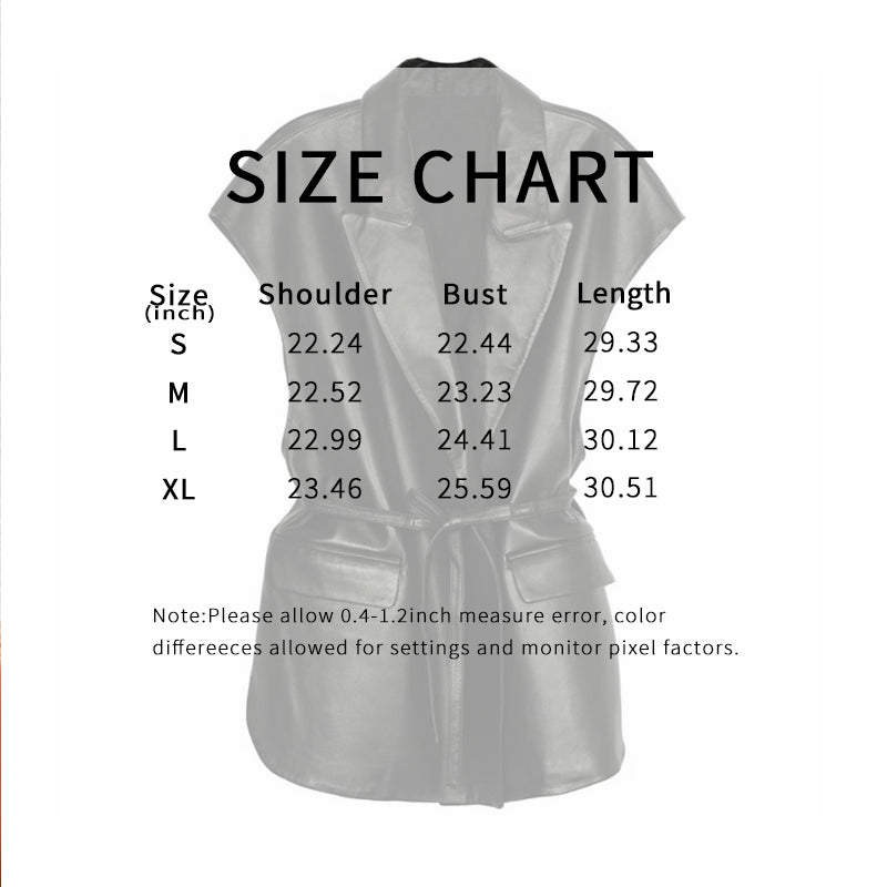 Women's Faux Leather Vest, Lapel Collar Sleeveless Casual Work Jacket With Belt
