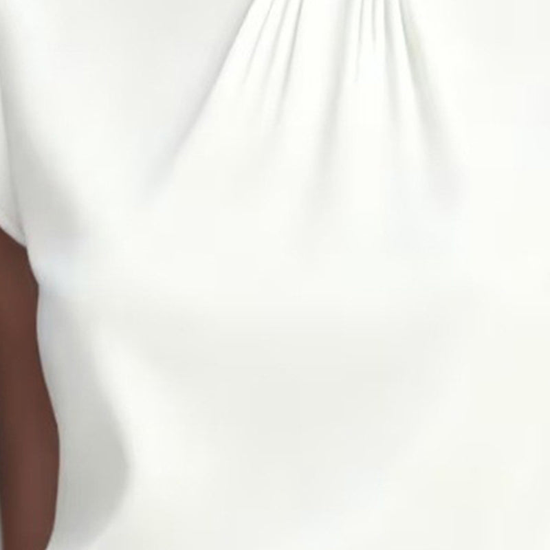 Women's Elegant Solid Color High-Neck Satin Short Sleeve Top, Summer Office Blouse With Ruffle Detail