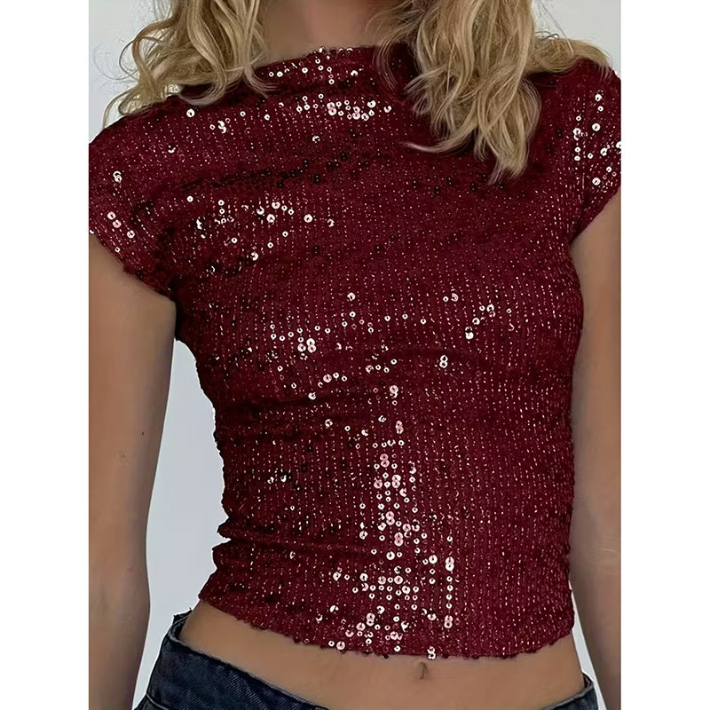Women's Sexy Backless Sequin Top Glittery Shimmering Party Wear