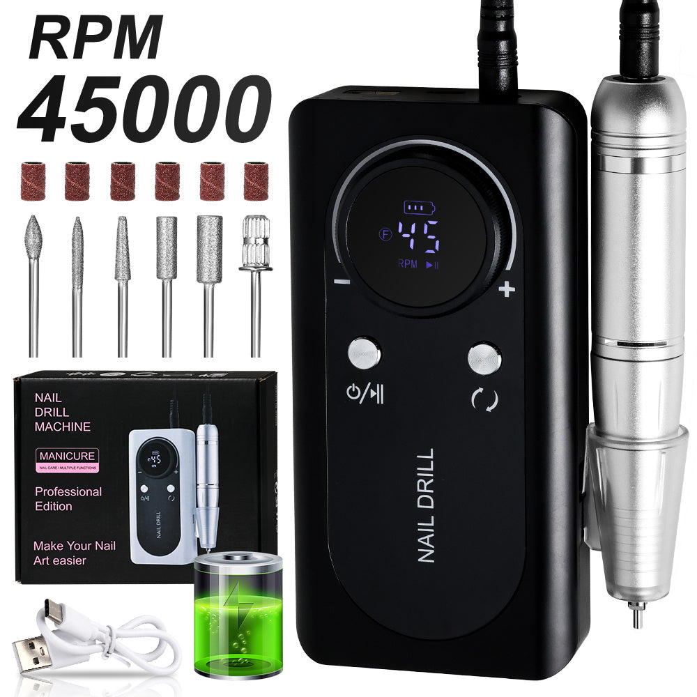 Professional Electric Nail Drill Machine, 45000RPM Rechargeable E-File Nail Drill Cordless, Electric Nail File Kit, Portable Electronic Grinder, Suitable For Nail Polish And Glue Nail Polish Polishing
