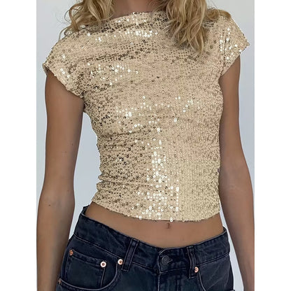 Women's Sexy Backless Sequin Top Glittery Shimmering Party Wear
