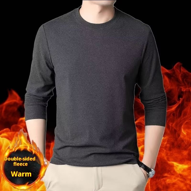 Warm Round-neck Men's Solid Color Double-sided Fleece Long-sleeved Top