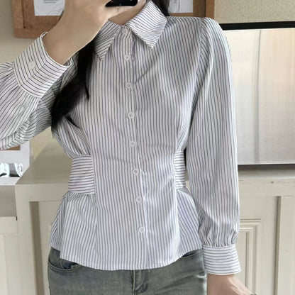 Womens Casual Commuter Striped Shirt With A Defined Waistline And Personalized Style