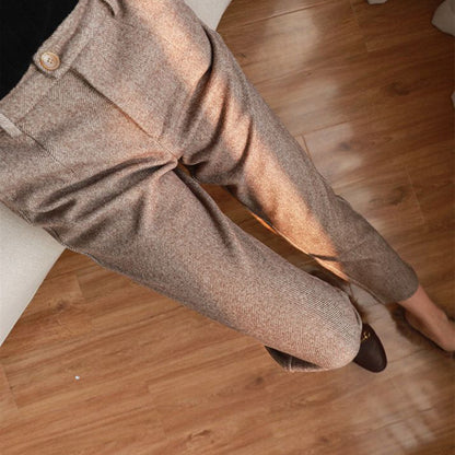 Women's Solid Color Wool-Like Tapered Trousers, Classic Ankle-Length Pants For Office And Formal Wear