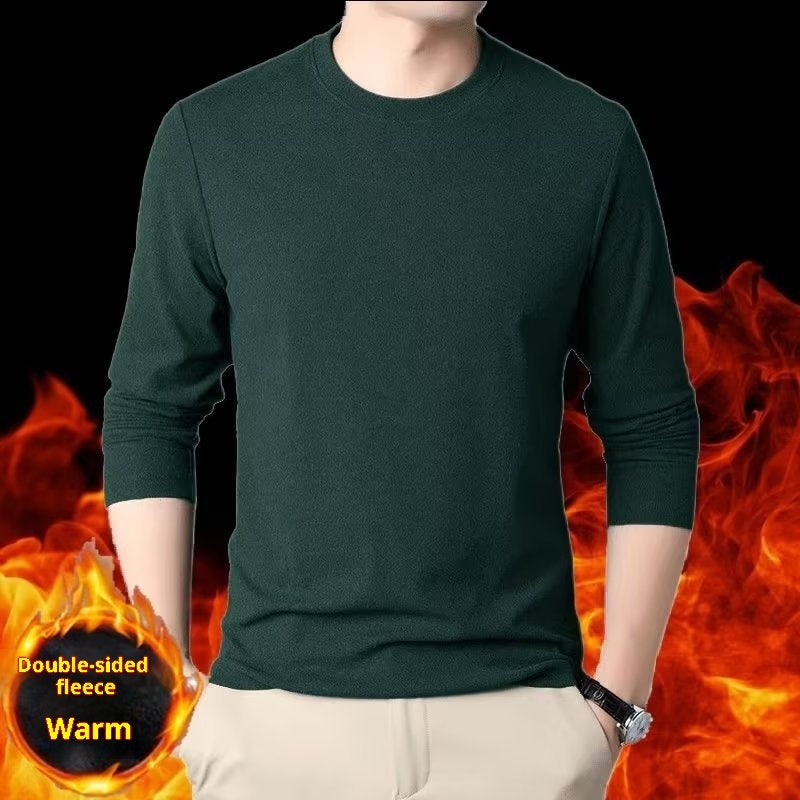 Warm Round-neck Men's Solid Color Double-sided Fleece Long-sleeved Top