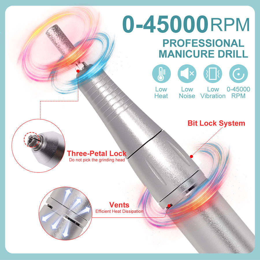 Professional Electric Nail Drill Machine, 45000RPM Rechargeable E-File Nail Drill Cordless, Electric Nail File Kit, Portable Electronic Grinder, Suitable For Nail Polish And Glue Nail Polish Polishing