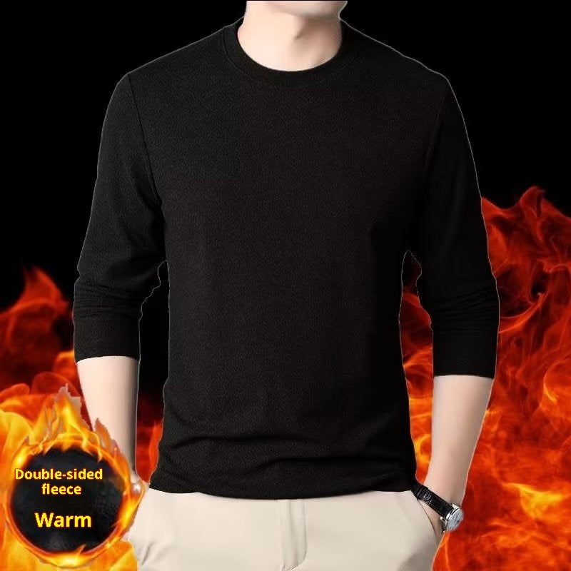 Warm Round-neck Men's Solid Color Double-sided Fleece Long-sleeved Top