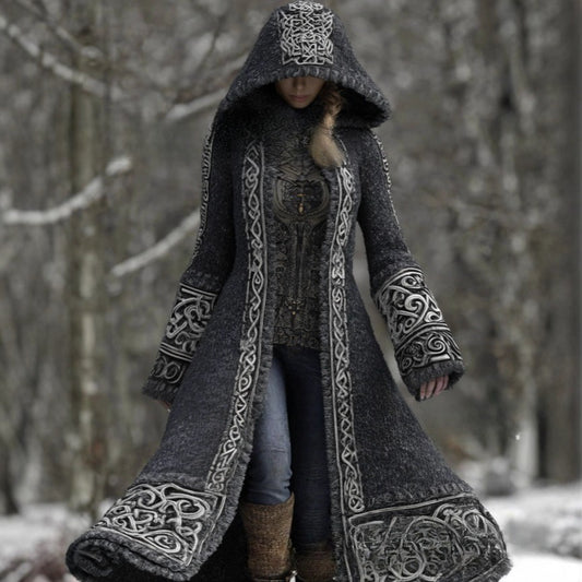 Stylish Casual Autumn Winter 3D Digital-Print Womens Loose Crew-Neck Jacket