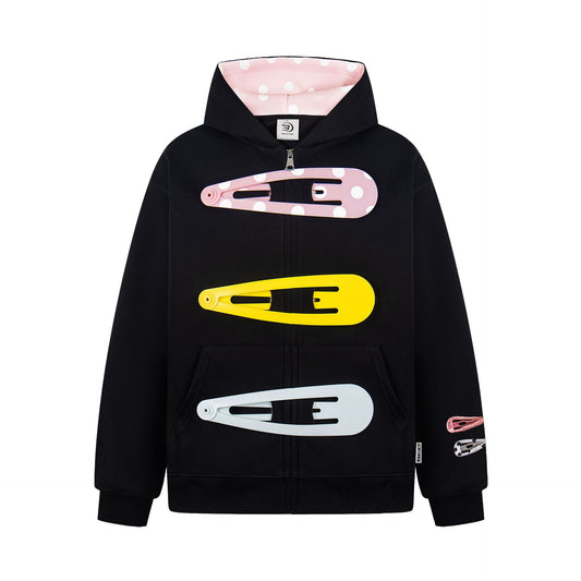 Womens Unique American-Style Oversized Hair Clip Hooded Coat