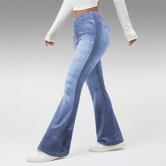 Denim High-rise Slim-fit Slightly Flared Pants That Create A Slimming Look