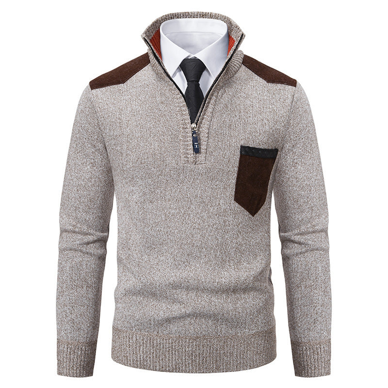 Men's Fleece-lined Thickened Slim Fit Pullover Keep Warm Knitwear