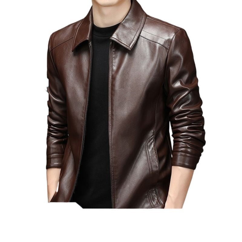 Thin Fleece-lined Soft Leather Jacket For Dad