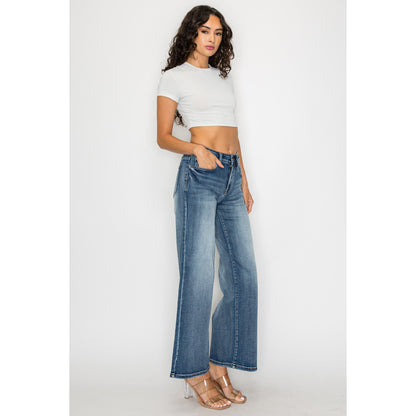 Dark Blue Plus Size High-Waisted Flare Pants Wide-Leg Trousers For Curvy Women