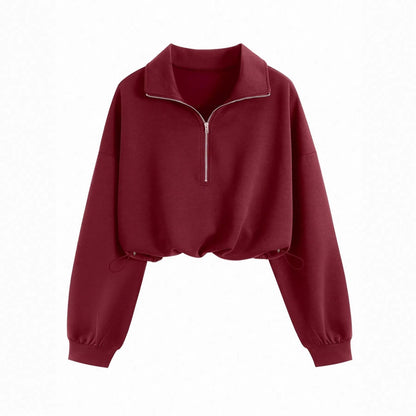 Lapel-collar Waist-cinching Long-sleeve Hoodie Jacket