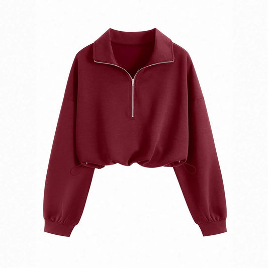 Lapel-collar Waist-cinching Long-sleeve Hoodie Jacket