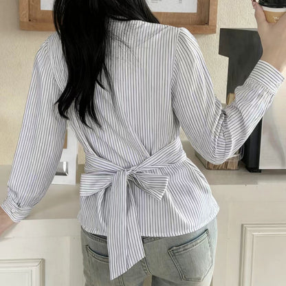 Womens Casual Commuter Striped Shirt With A Defined Waistline And Personalized Style