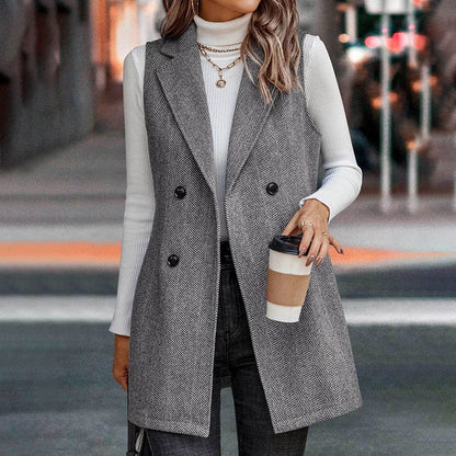 Women's Sleeveless Blazer Vest, Trendy Fall Winter Business Casual Cardigan